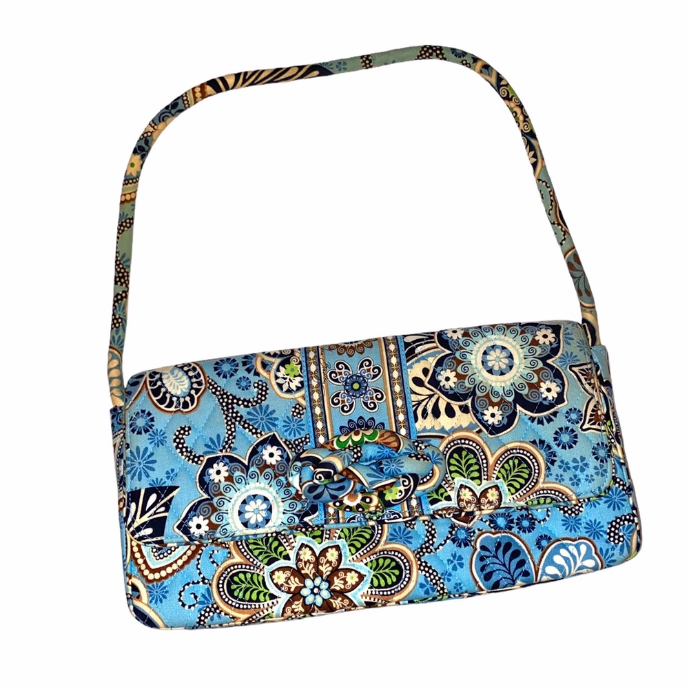 Vera Bradley paisley clutch with detachable strap.